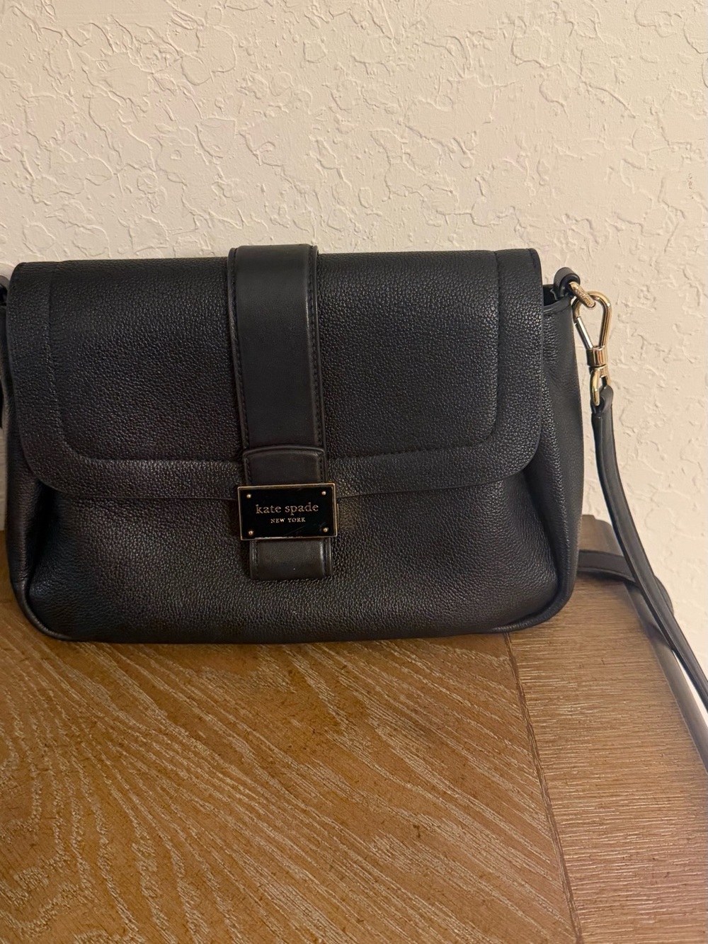 kate spade Black Pebbled Leather Flap Crossbody with Gold-Tone Hardware